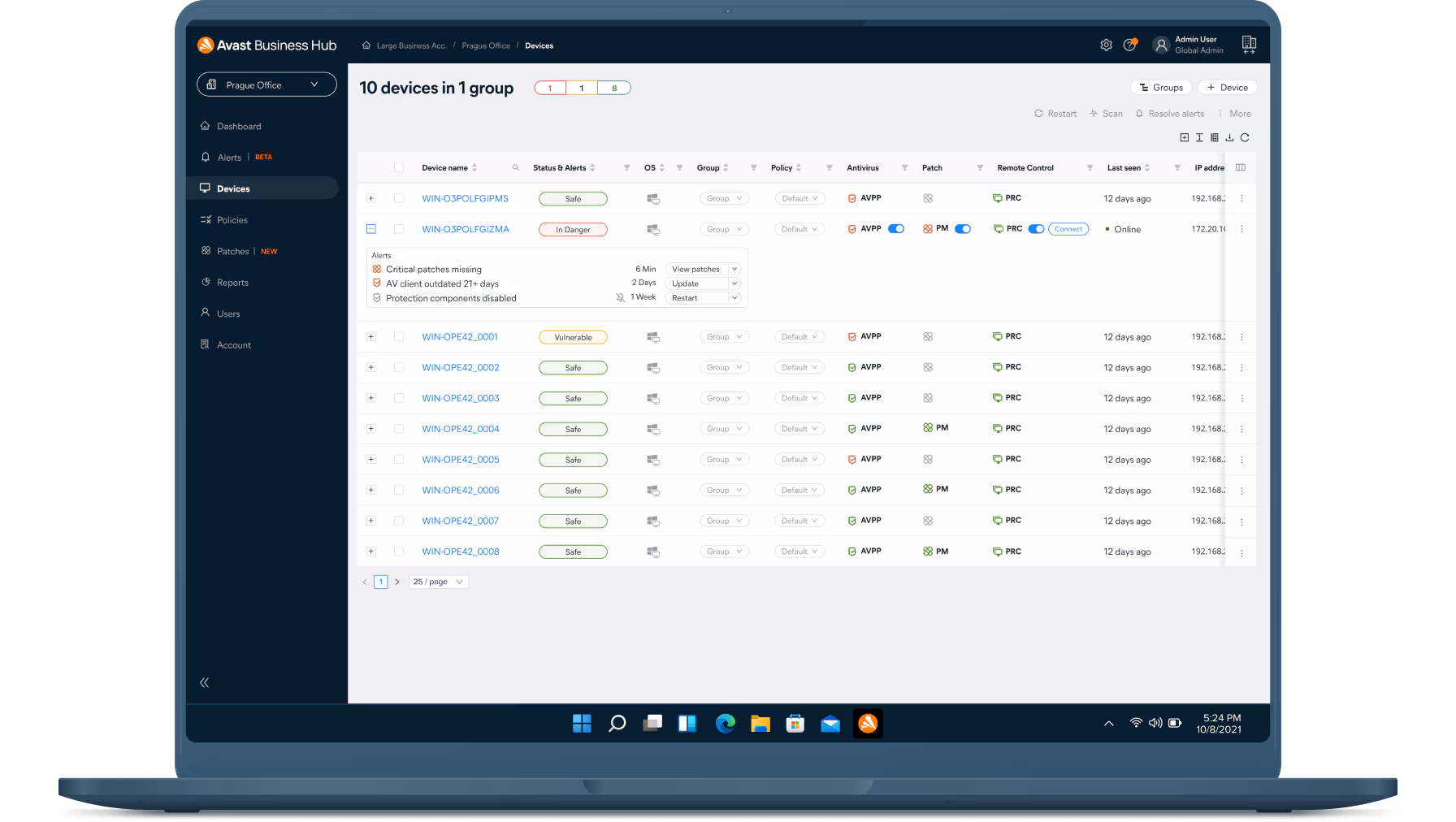 Avast Business Hub management interface